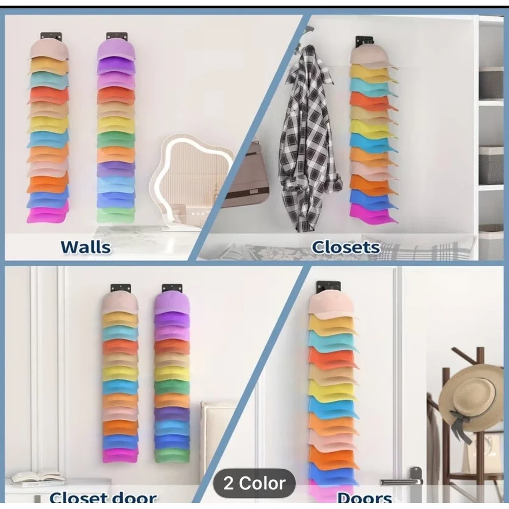 2 Pack Vertical Cap Hat Organizer‎ Rack Holder Wall Mounted Storage